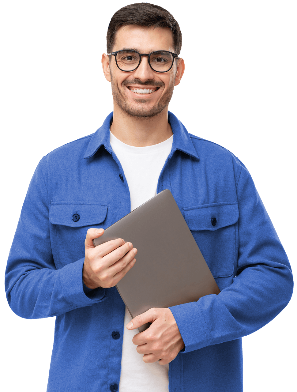 a man holding a laptop